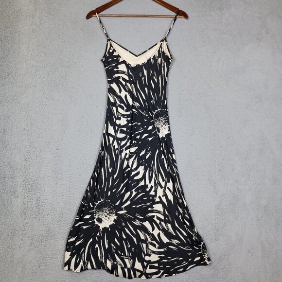 The Limited Slip Dress Women 2 Black Beige Floral 100% Silk Maxi Spaghetti Y2K - Picture 4 of 12